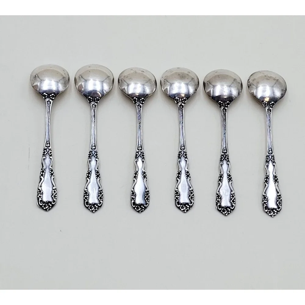 Rare Simpson Hall Miller Company Sterling Salt Spoon Set of 6 Spoons Descontinue